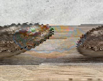 Fenton Glass Blue Holly Peacock Carnival Bowl