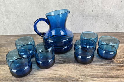 Mid Century Italian Cobalt Glass Cocktail Set