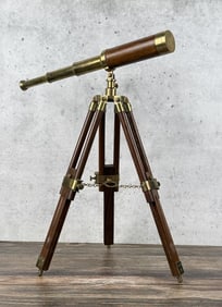 Mid Century Brass & Wood Telescope