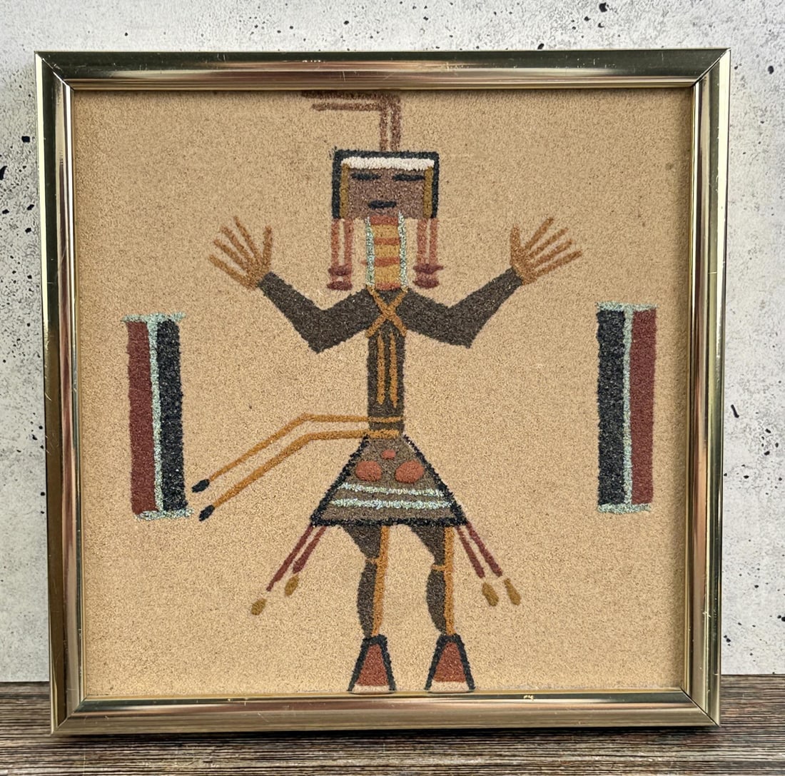 Navajo Indian Sand Painting: 6 1/4" by 6 1/4" framed.