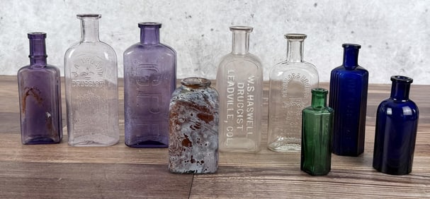 Group of Antique Druggist Pharmacy Glass Bottles