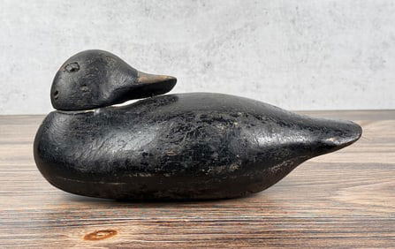 Antique Preening Black Duck Wood Duck Decoy