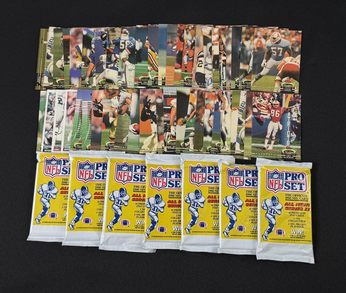 Group Of Vintage Football Cards & Packs: 46 cards & 7 unopened packs