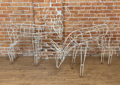 Mid Century Wire Reindeer Yard Ornaments