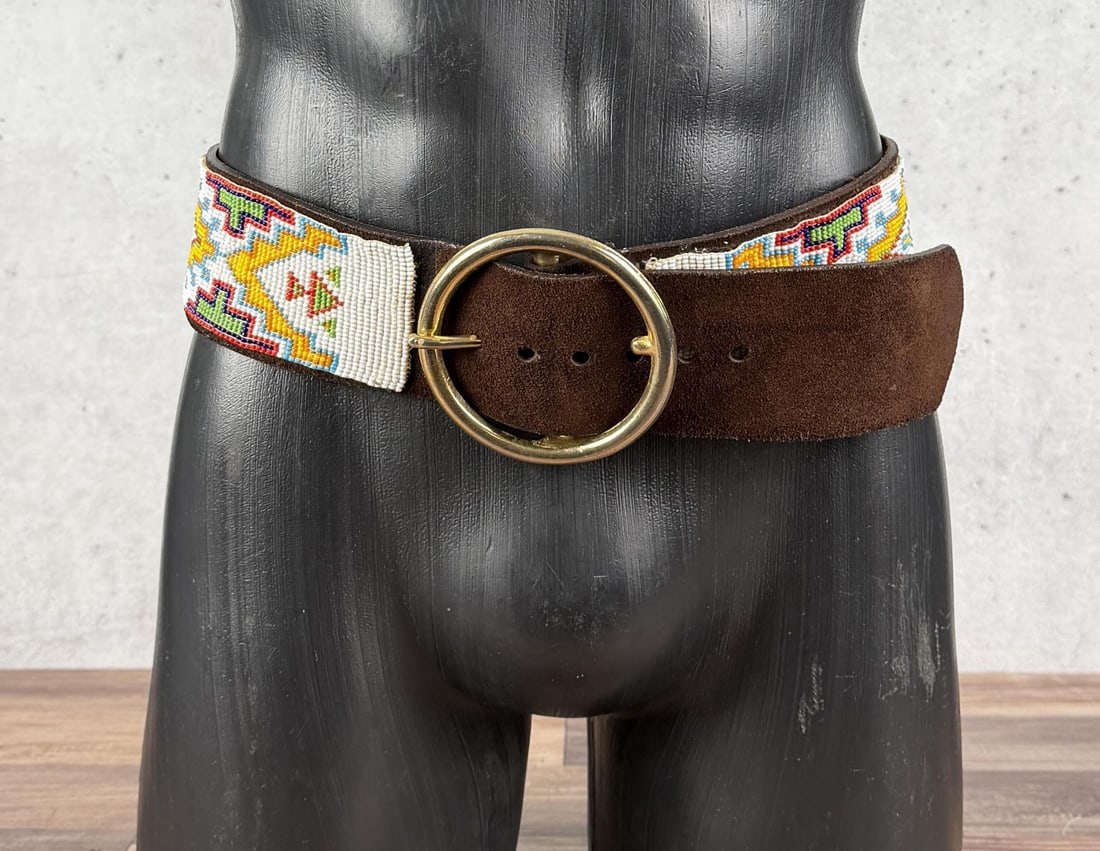 Vintage Sears Men's Store Beaded Leather Belt (1 of 5)