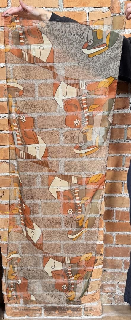 Vintage Picasso Cubist Scarf: 19 1/2" by 51" long.