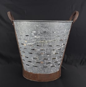 Antique Galvanized Olive Harvest Basket
