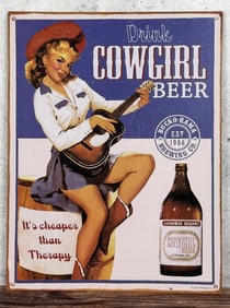 Cowgirl Beer Decorative Tin Sign