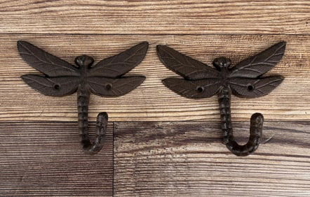 Pair Of Cast Iron Dragonfly Wall Coat Hooks