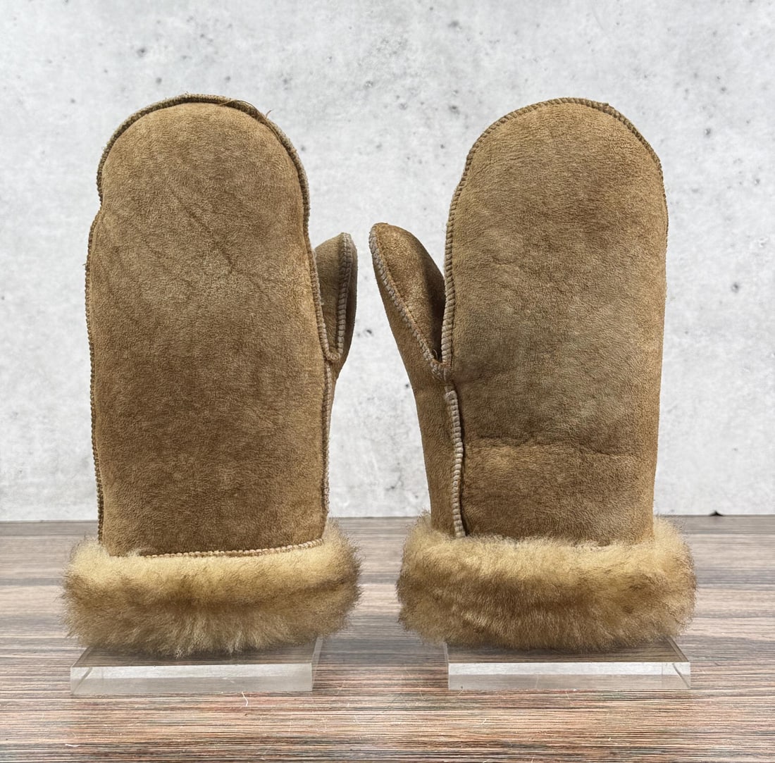 Sheepskin Mittens: 4" wide cuff, 9 3/4" long overall. Roughly size small.