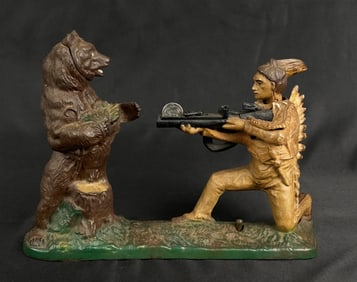 Mechanical Cast Iron Indian Shooting Bear Bank