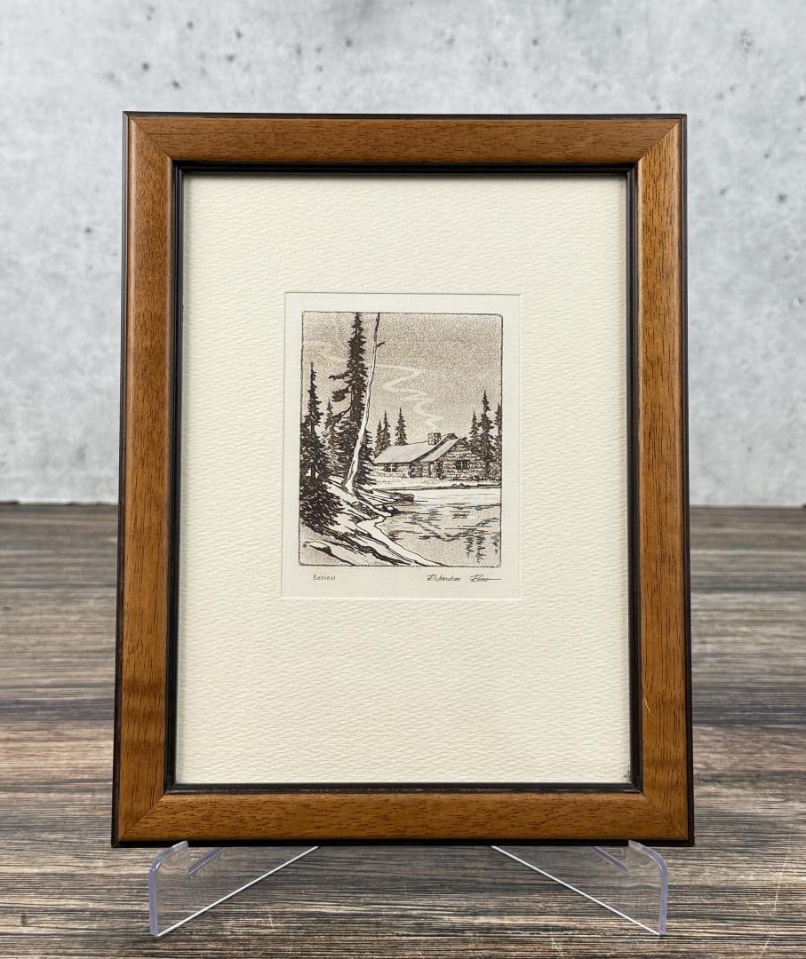 Richardson Rome Retreat Etching: 2 3/4" by 3 3/4" unframed. 7" by 9" framed.
