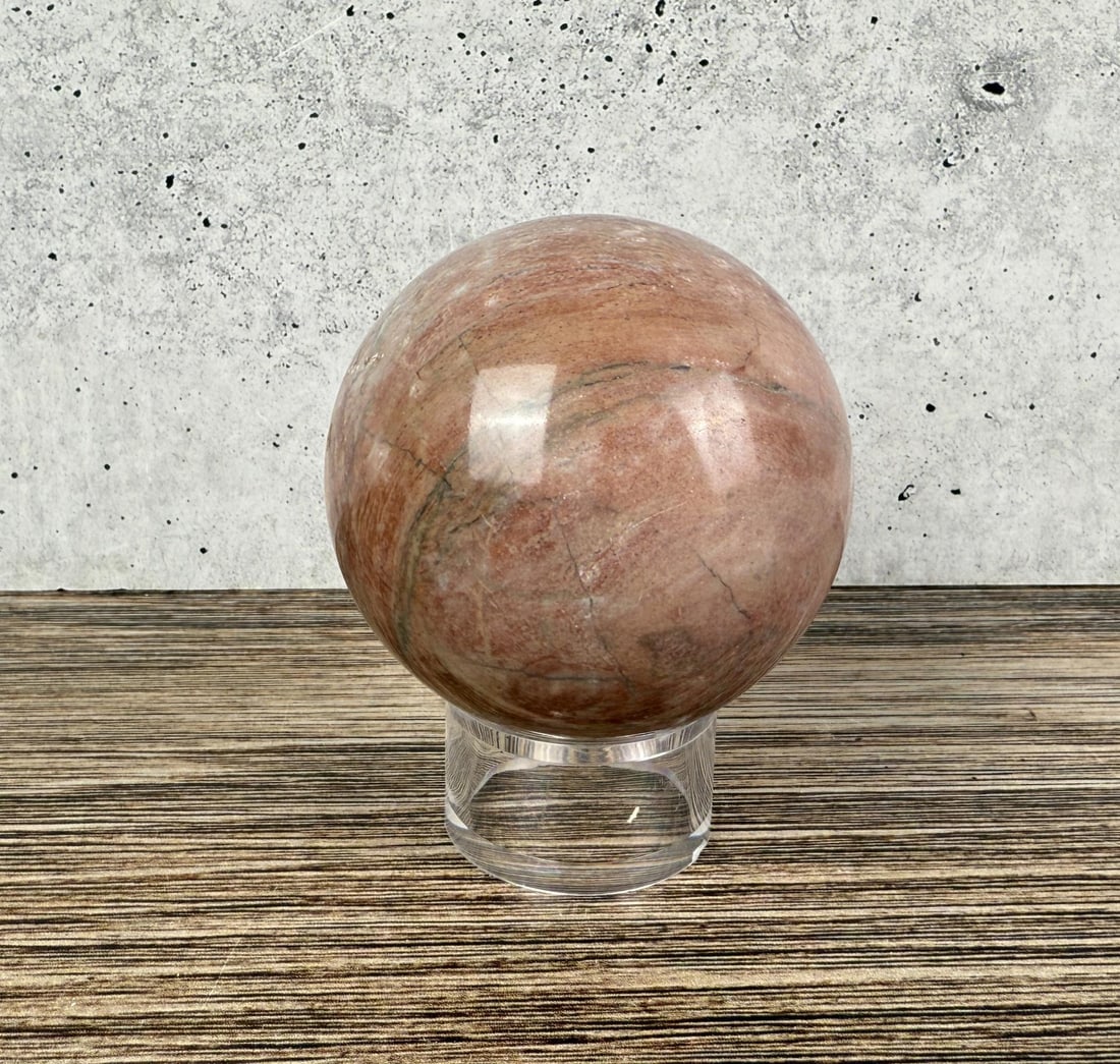 Peach Moonstone Sphere Orb: 2 7/8" round. 587 grams.