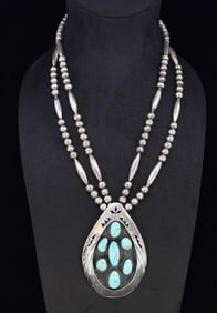Phillip White Navajo Turquoise Sterling Necklace