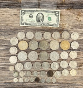 Collection of US $2 Bill and Assorted Coins
