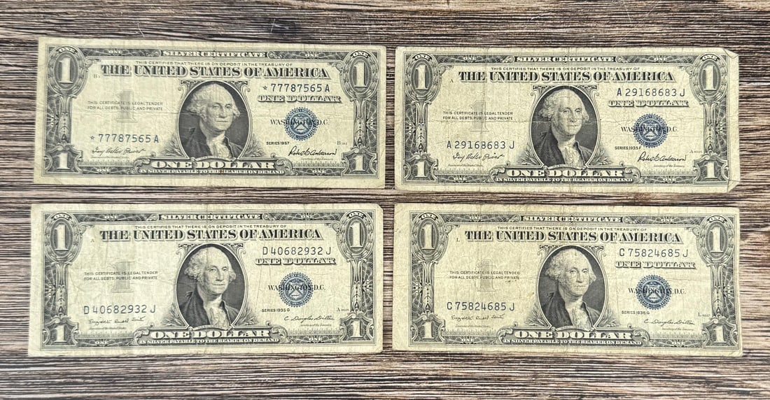 Group of $1 Silver Certificates: Nice grouping. One is a star note with 5678 serial number combo.