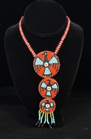 Native American Indian Beaded Rosette Necklace