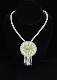 Native American Indian Beaded Rosette Necklace