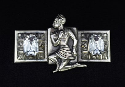 Egyptian Revival Rhinestone Costume Jewelry Brooch