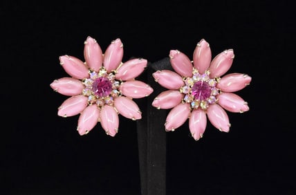 Weiss Rhinestone Costume Jewelry Flower Earrings