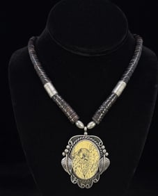 Navajo Sterling Silver Heishi Scrimshaw Necklace