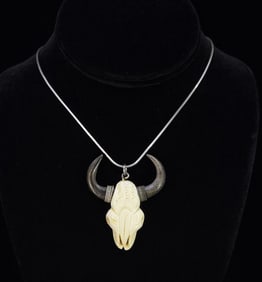Bone and Horn Buffalo Skull Necklace