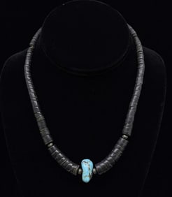 Zuni Turquoise and Horn Heishi Necklace
