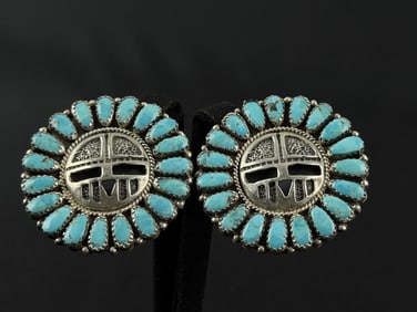Zeta Begay Navajo Turquoise Sun Face Earrings