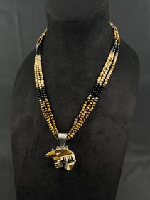 Navajo Inlaid Sterling Silver Bear Necklace