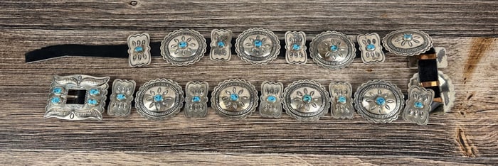 Navajo Sterling Silver Turquoise Concho Belt