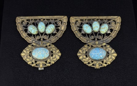 Victorian Blue Paste Bronze Belt Buckle