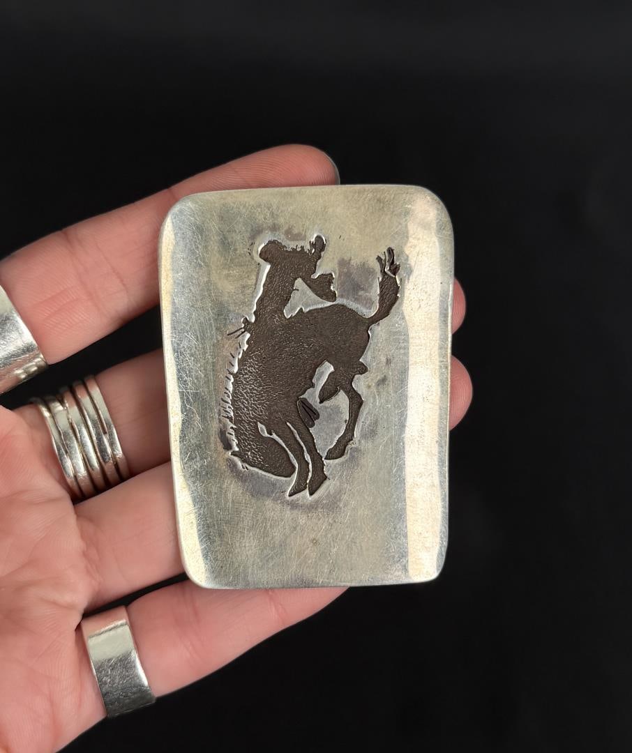 Fox Navajo Sterling Silver Bucking Bronco Bolo Tie: 2 1/4" by 1 3/4". 31 grams.