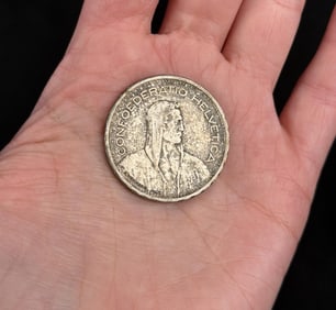 1931 B Silver Swiss 5 Franc Coin