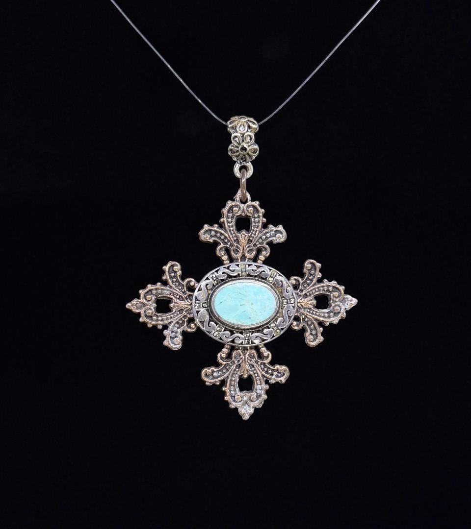 Victorian Turquoise Paste Cross Pendant (1 of 3)