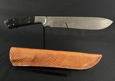 Damascus Bolo Style Horn Handle Hunting Knife