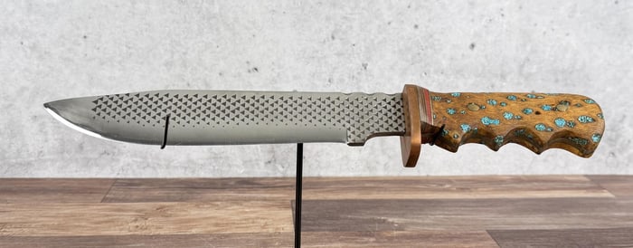 Turquoise Inlaid Handle Rasp File Bowie Knife