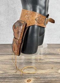 Cowboy Tooled Leather Holster Gun Belt Pistol Rig