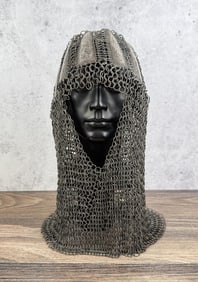 Persian Mughal Empire Silver Inlaid Chainmail Coif