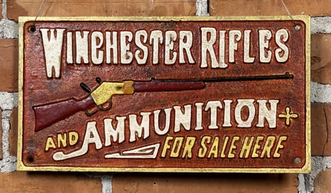 Winchester Rifles and Ammunition Cast Iron Sign