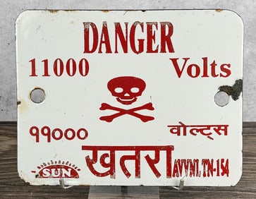 Danger 11000 Volts India Porcelain Warning Sign
