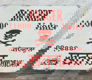Danger 11000 Volts India Porcelain Warning Sign