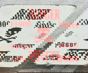 Danger 11000 Volts India Porcelain Warning Sign