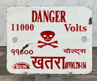 Danger 11000 Volts India Porcelain Warning Sign