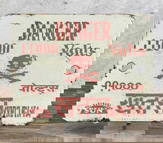 Danger 11000 Volts India Porcelain Warning Sign