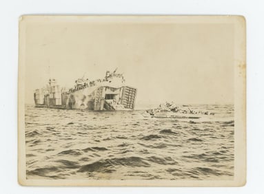 WW2 Battle Of Okinawa Landing Ship Photo