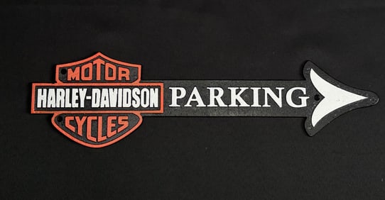 Cast Iron Harley Davidson Motorcycle Parking Sign