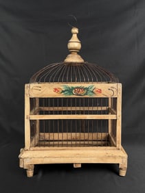 Chinese Export Painted Wood Bird Cage
