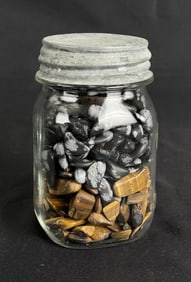 Mason Jar of Tiger Eye and Snowflake Obsidian