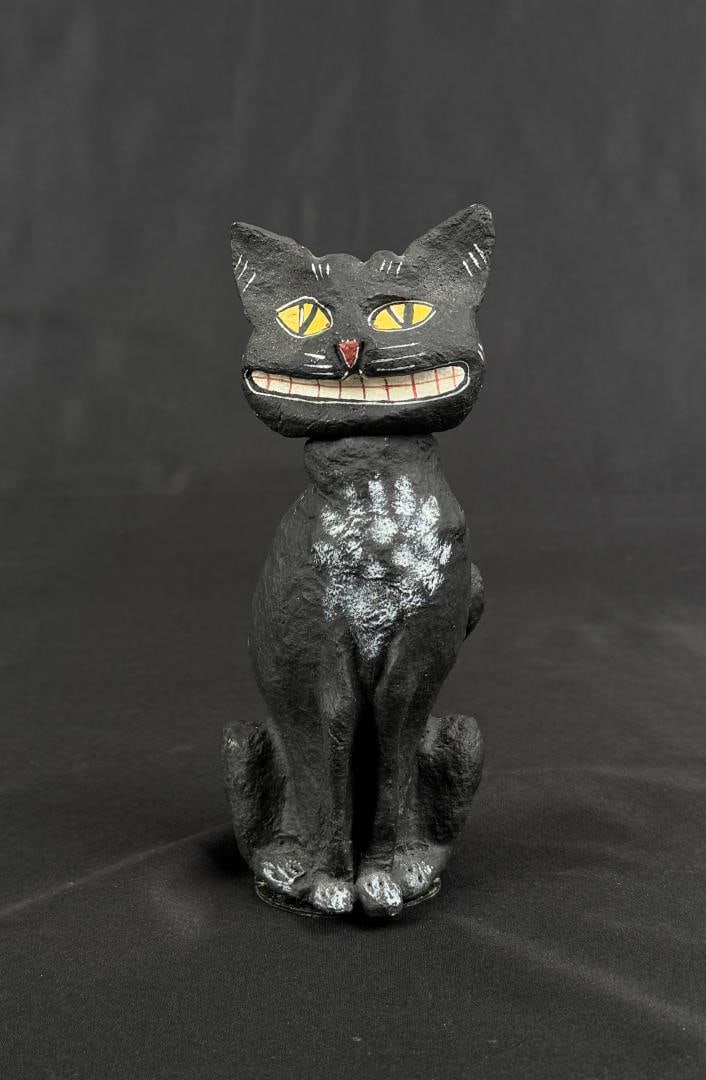 Department 56 Poliwoggs Folk Art Halloween Cat: 6 1/4" tall by 2 3/4" in diameter.
