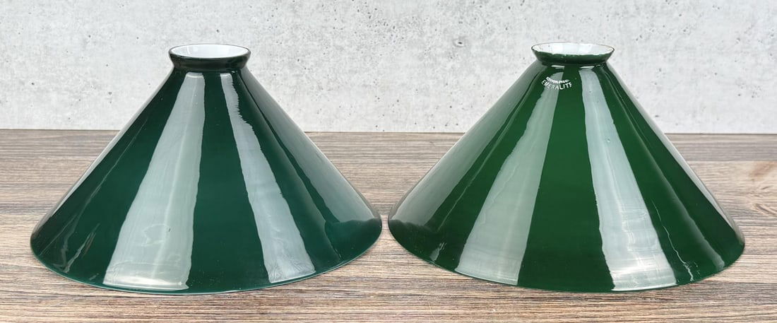 Emeralite Cased Glass Green Lamp Shades: 9 3/4" diameter, 5" tall.